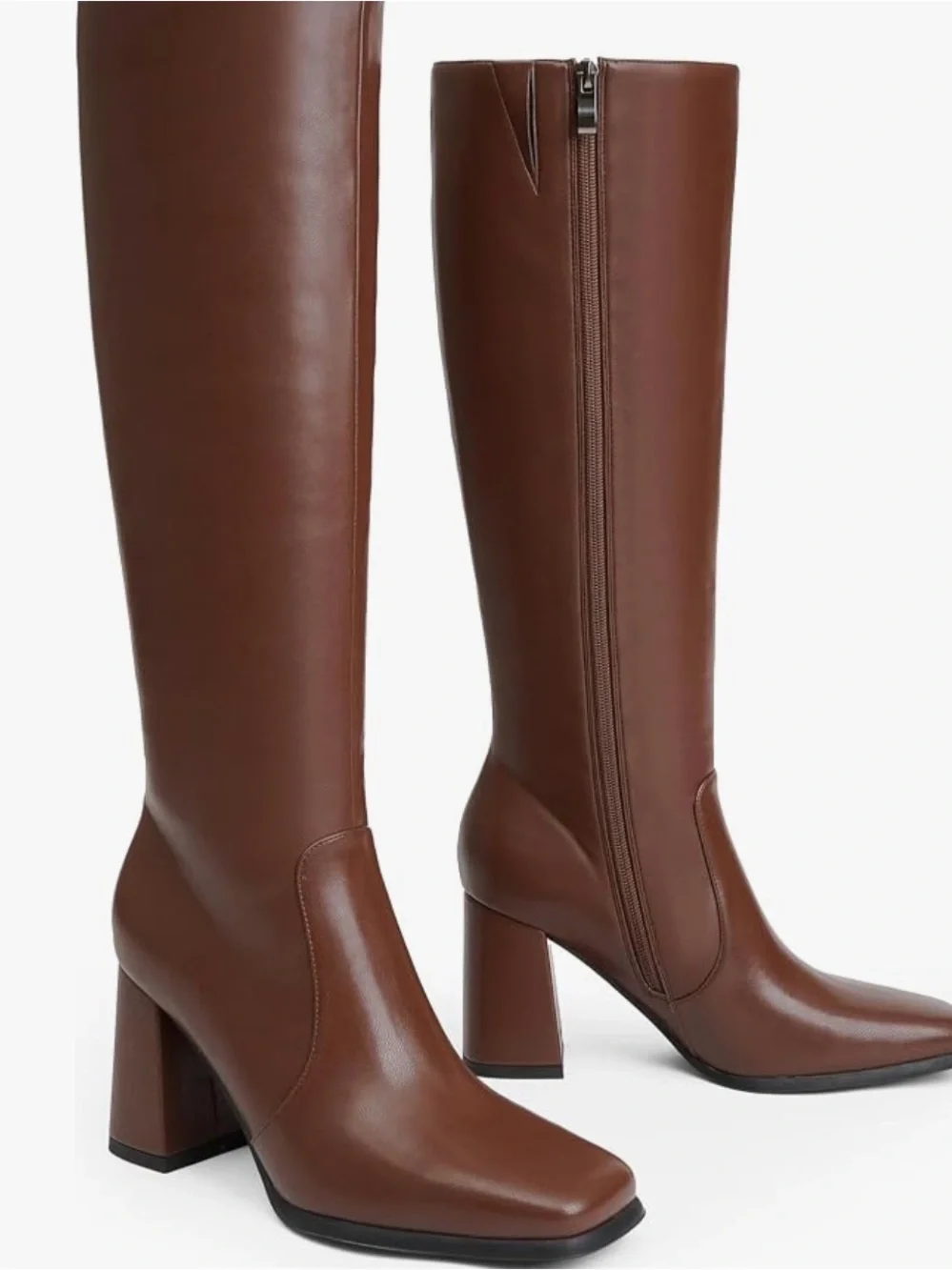 Leather Tall Brown Block-Heel Women's Boot